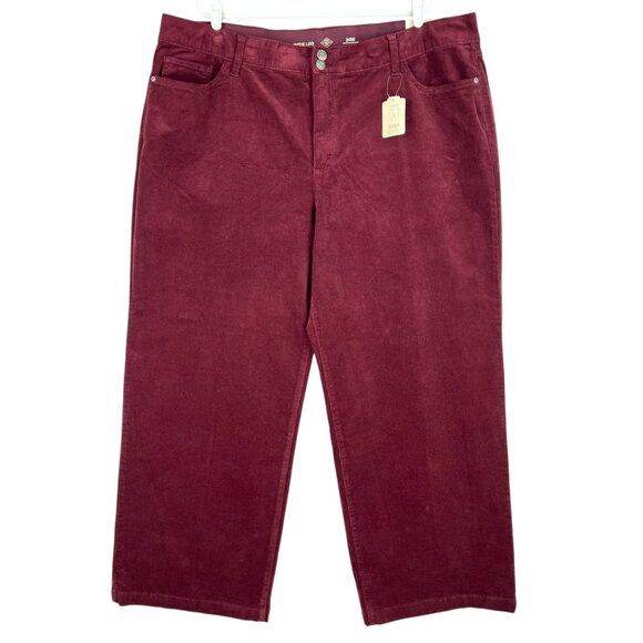 Liz Claiborne Women Wide-Leg High-Rise Stretch Burgundy Velvet Pants Sz 24W NWT - Picture 1 of 11